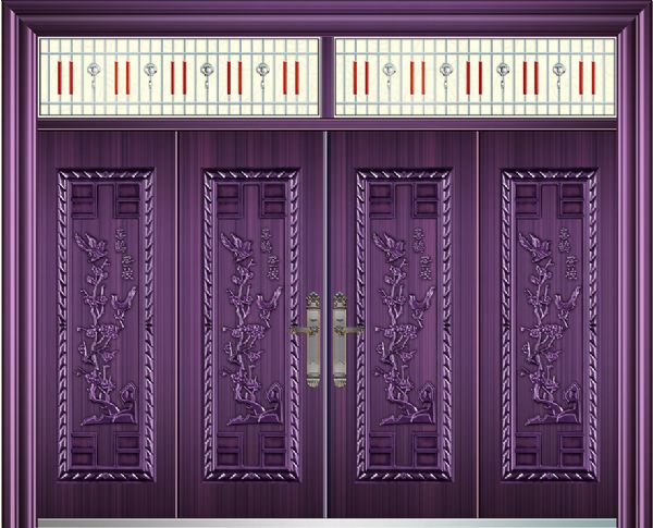 门业图片-甲级别墅门KY-7007EKY-7007E喜鹊登枝（仿真铜3号）四开门图片