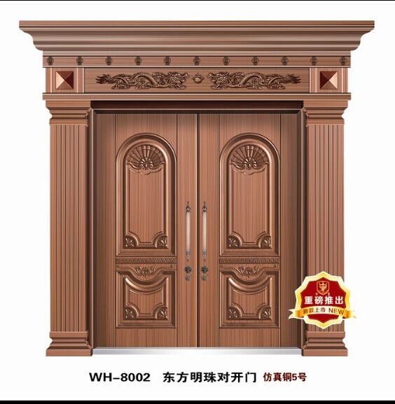 门业图片-非标仿铜门福满屋十大品牌非标门带门头罗马柱福满屋门业仿真铜门图片