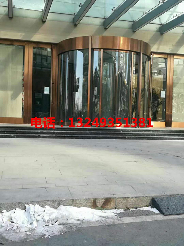 门业图片-自动门石家庄钛金拉丝旋转门 不锈钢拉丝旋转门 宏远门业2000—3800图片