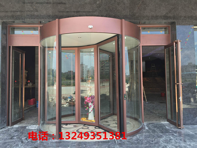 门业图片-自动门石家庄古铜色旋转门 不锈钢旋转门安装 宏远门业2000-3800图片