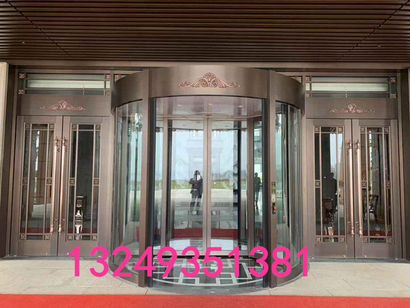 门业图片-自动门石家庄纯铜旋转门 不锈钢镀铜旋转门厂家 宏远门业2000-3800图片