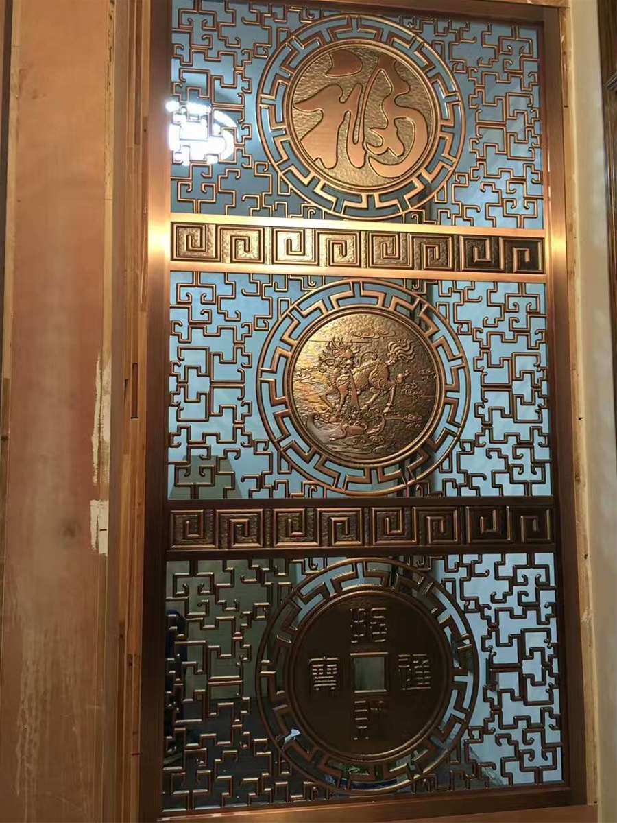 门业图片-不锈钢屏风佛山厂定定制高档新中式酒店镜面304不锈钢花格屏风 玫瑰金可定制图片