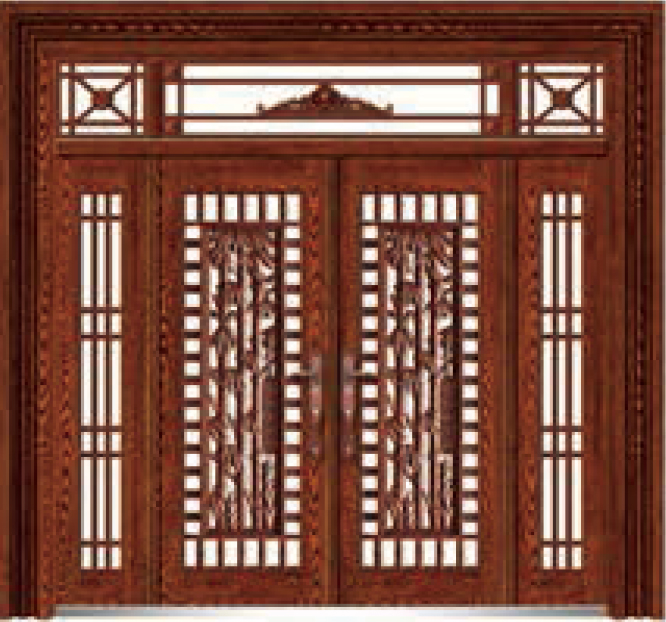 门业图片-玻璃拼接大门系列195019精雕木纹板花梨木-拼接玻璃门玻璃拼接大门系列图片