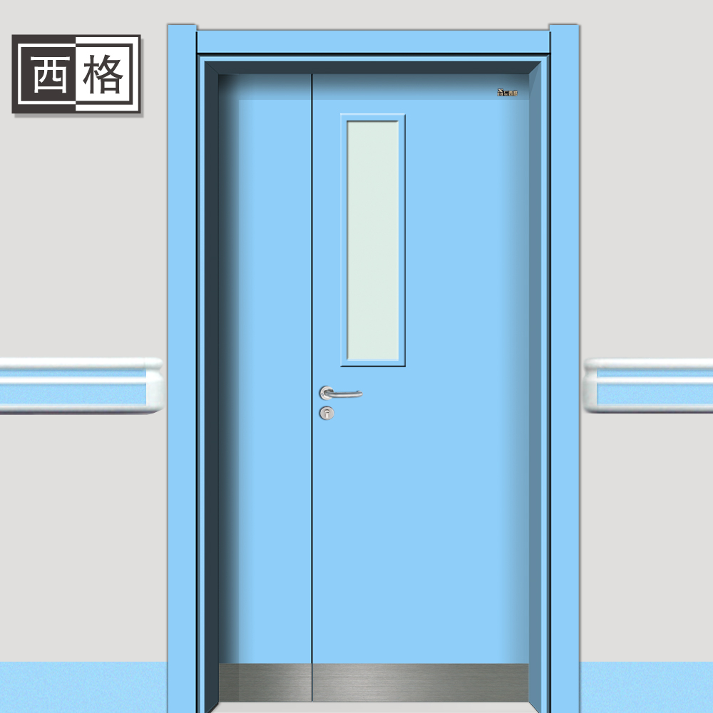 门业图片-医院门淡蓝 子母病房门 防火抗菌Y-ZM204图片