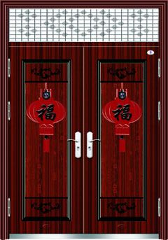 门业图片-高档仿实木系列 嘉红福临门对开门JH-9861图片