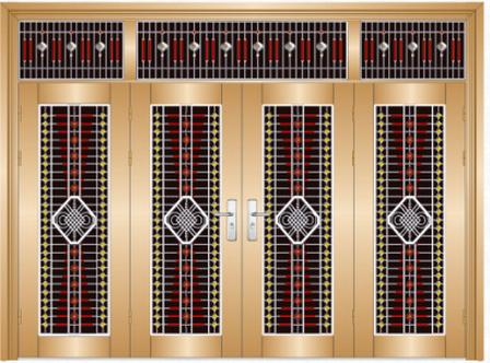 门业图片-钛金不锈钢门304不锈钢四开门7789图片